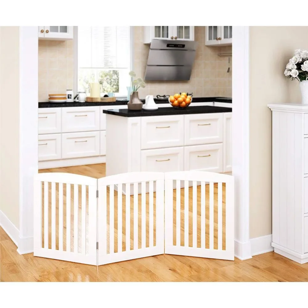 PAWLAND Wooden Freestanding Foldable Pet Gate for Dogs, 24 inch 3 Panels